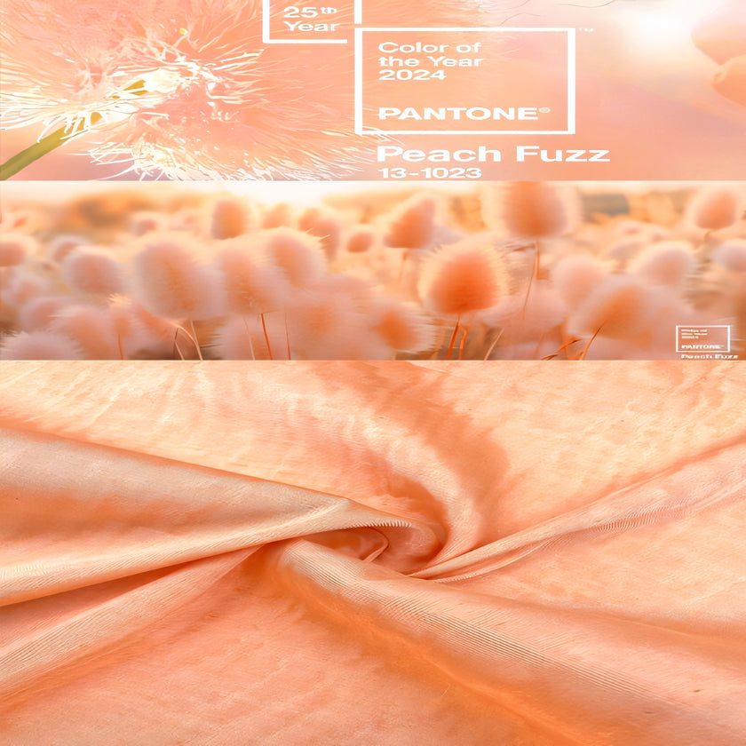 Peach Fuzz Silk Fabric, Moire Silk Fabric, Silk By The Yard. Watermark Pattern.