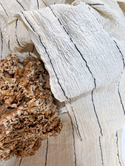Neutral Stretchy Crinkle Cotton Fabric, Textured Surface,Off White Ivory Colour.