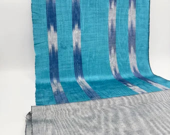 Blue Ikat Silk Moire Home Textile Interior Fabrics, Watermark Patterns.