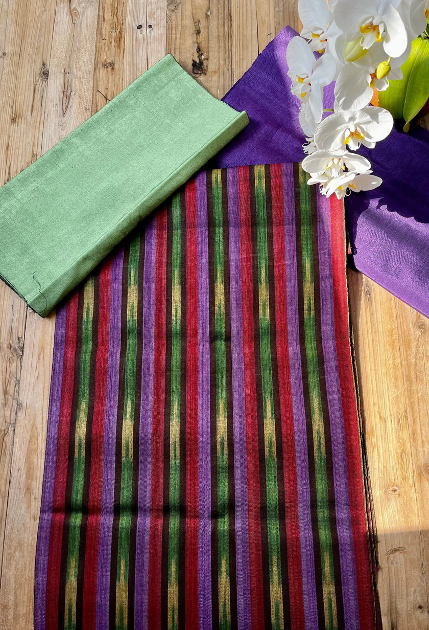 Purple Red Ikat Striped Silk Home Textile Interior Fabrics.