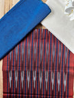 Navy Red Ikat Striped Silk Home Textile Interior Fabrics.
