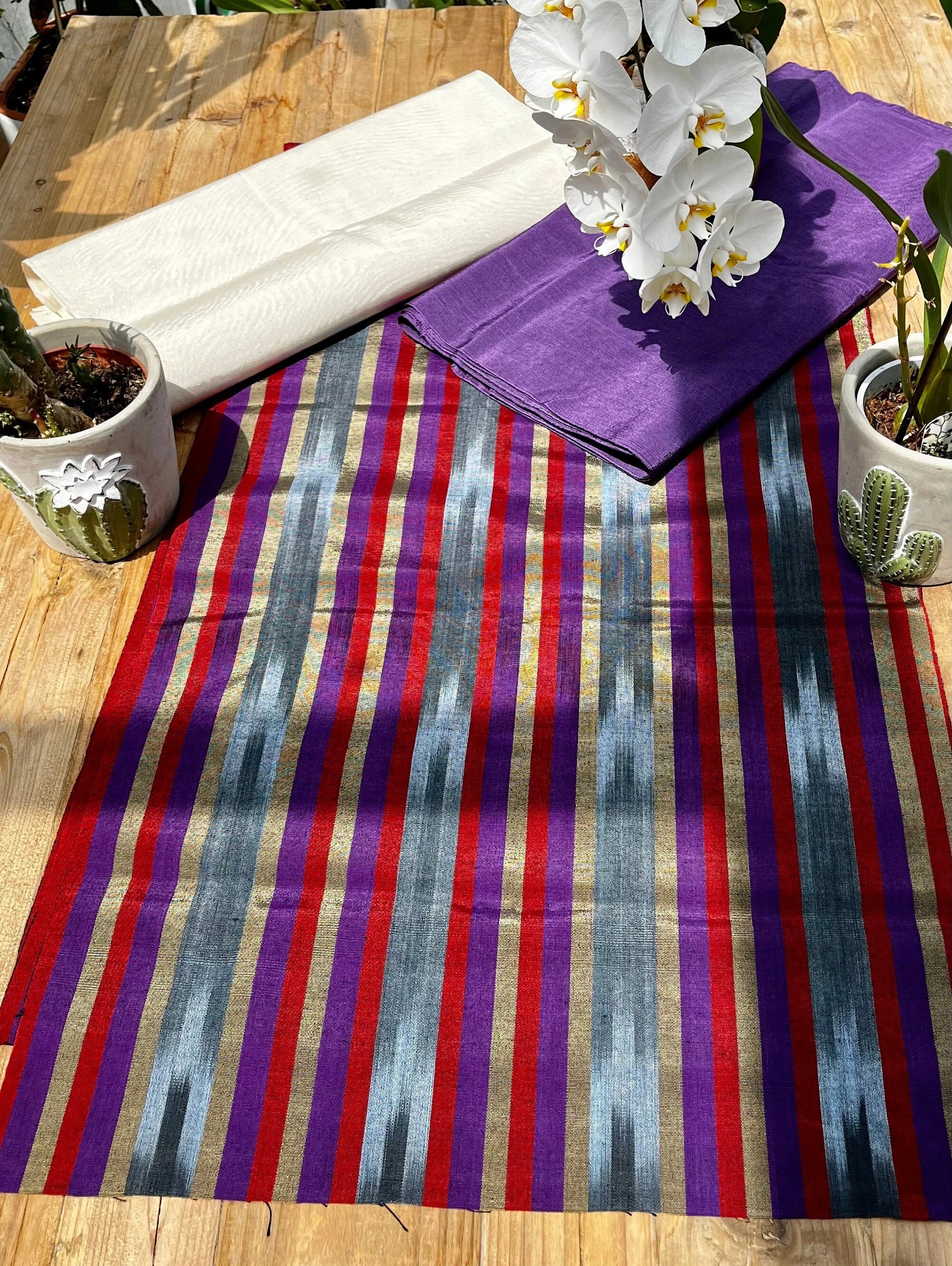 Purple Red Ikat Striped Silk  Home Textile Interior Fabrics.