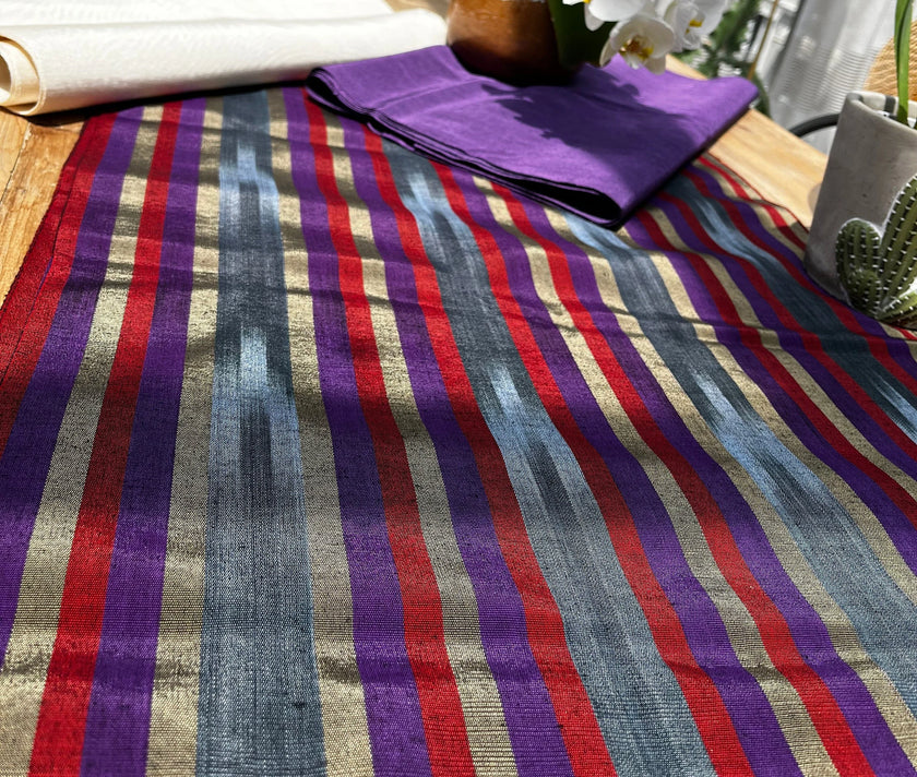 Purple Red Ikat Striped Silk  Home Textile Interior Fabrics.