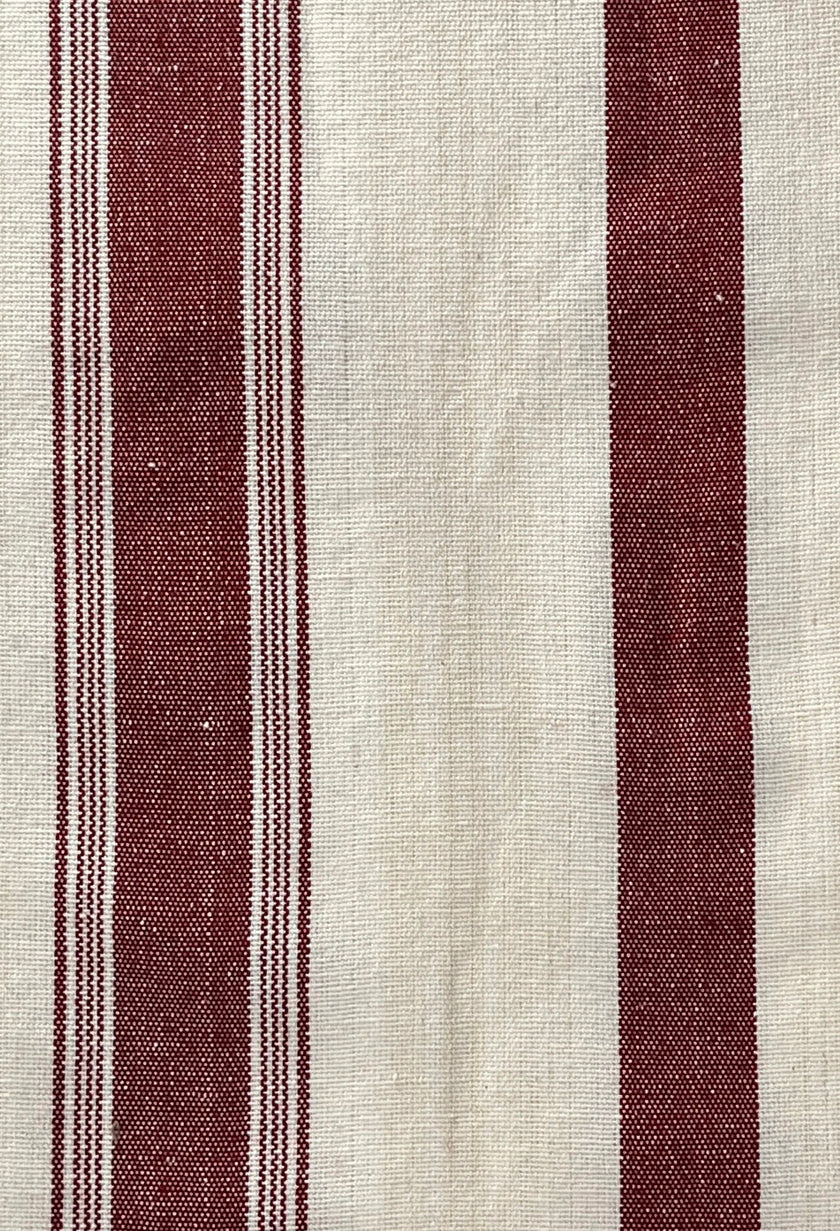 Red Striped Heavy Weight Softened Linen Cotton Fabric By The Yard.