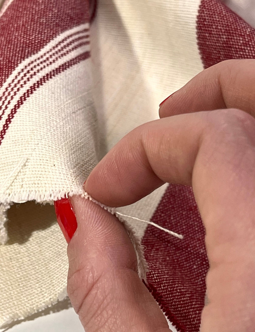 Red Striped Heavy Weight Softened Linen Cotton Fabric By The Yard.