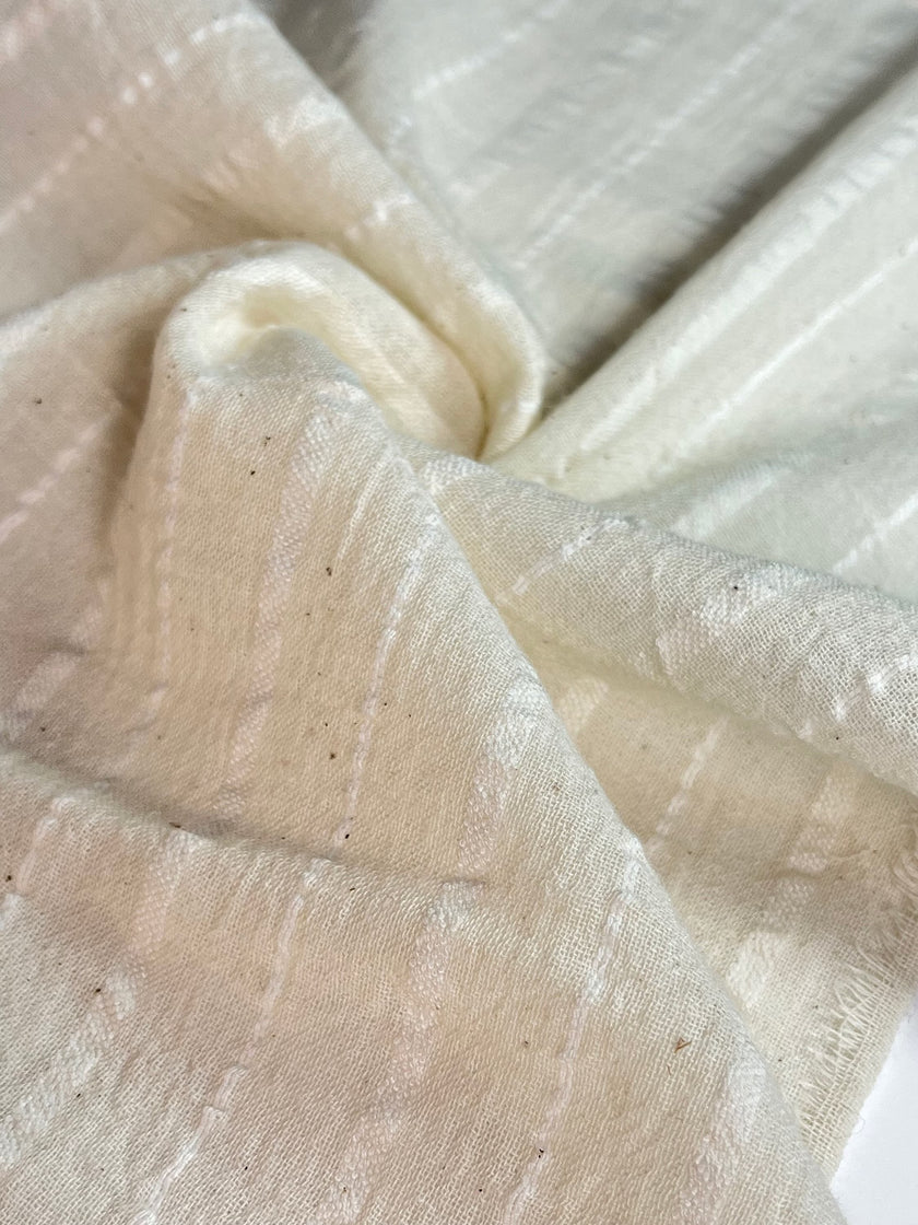 White Pin Striped Neutral Organic Cotton Fabric By The Meter.