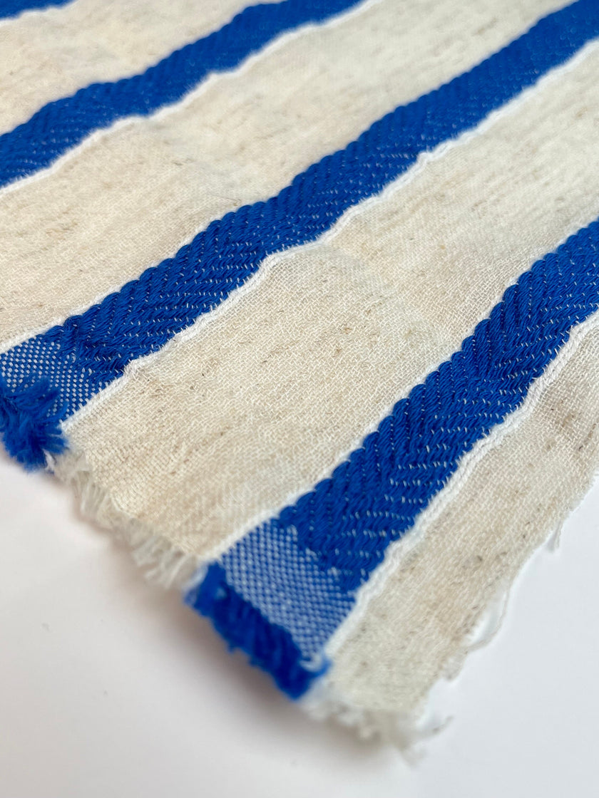 Striped Cotton Semi Sheer Fabric, Unbleached Lightweight Natural.