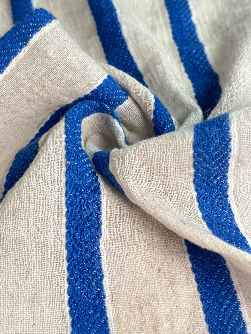 Striped Cotton Semi Sheer Fabric, Unbleached Lightweight Natural.