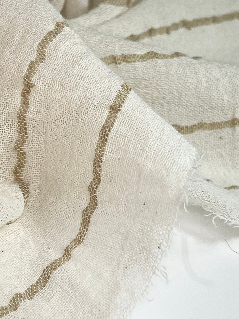 Beige Striped Neutral Organic Cotton Fabric By The Meter.