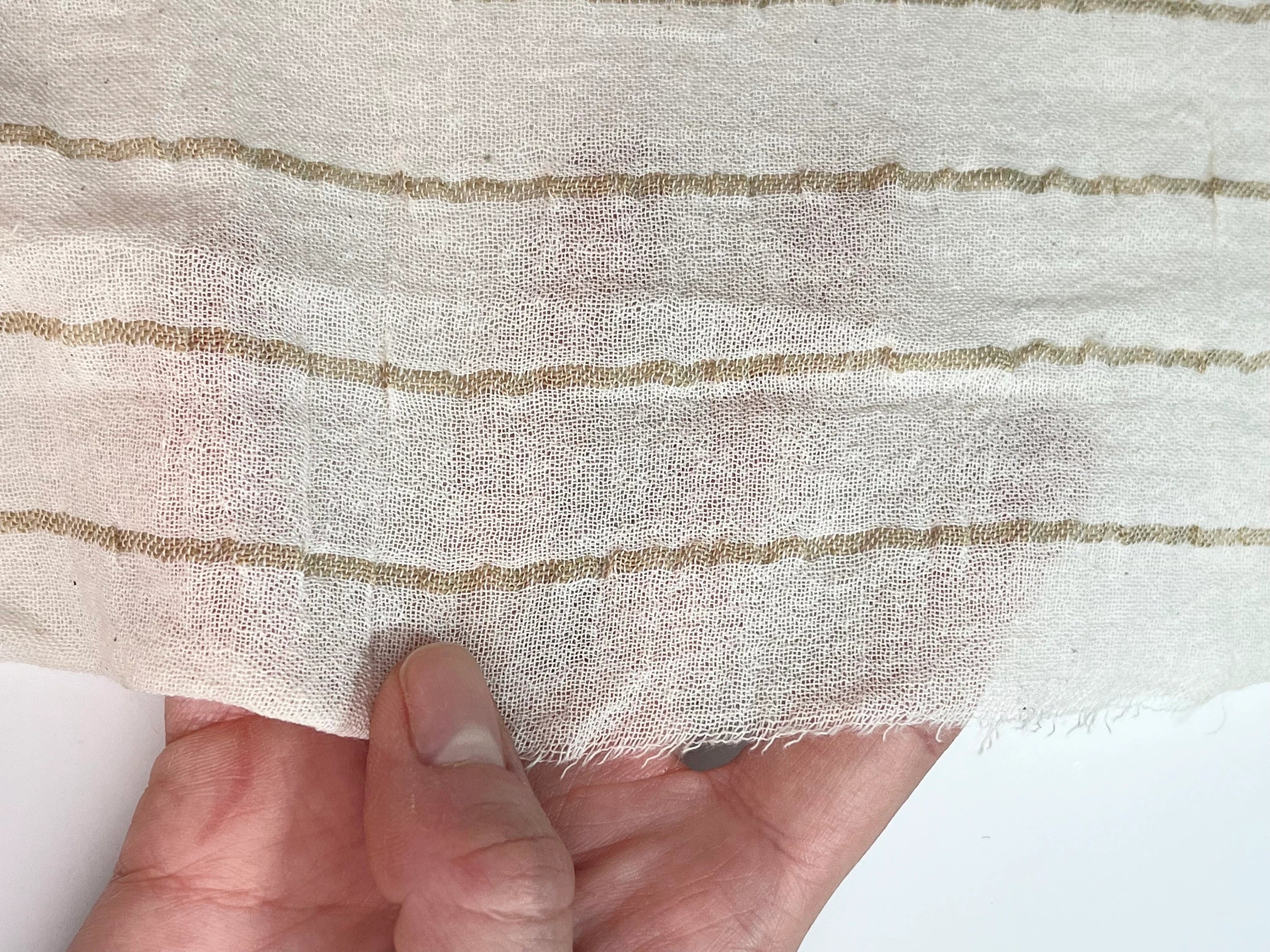 Beige Striped Neutral Organic Cotton Fabric By The Meter.