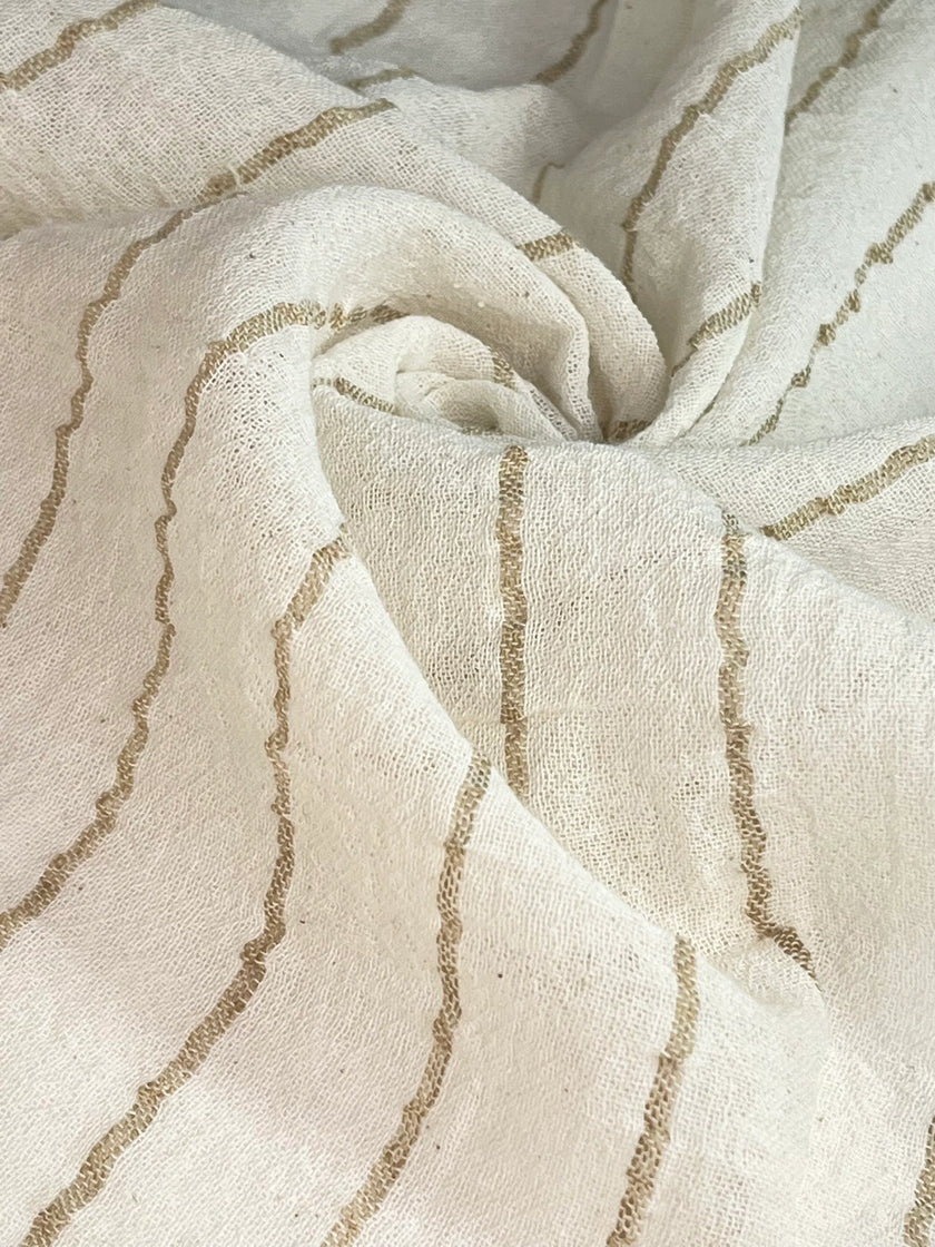 Beige Striped Neutral Organic Cotton Fabric By The Meter.