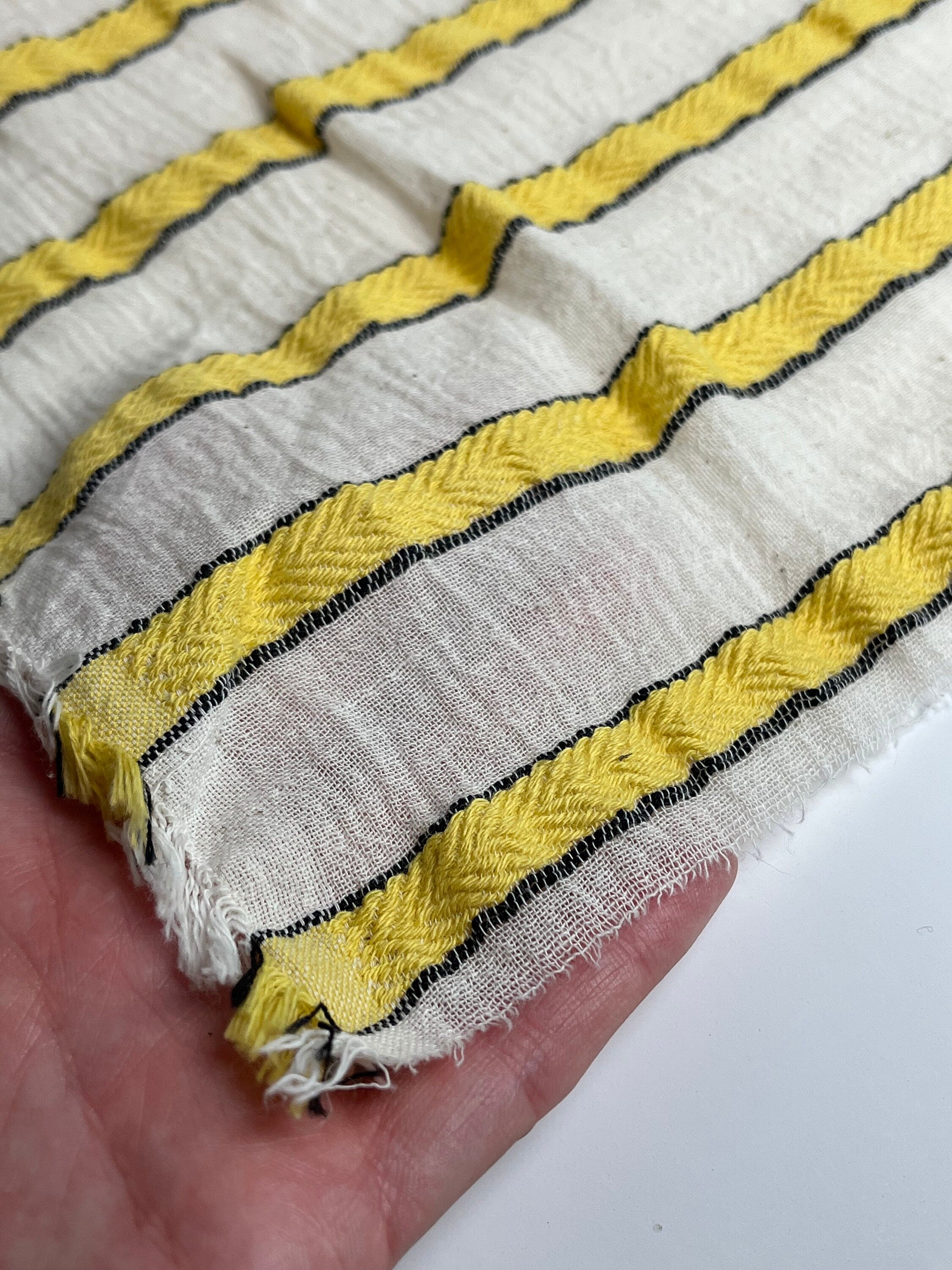 Striped Cotton Semi Sheer Fabric, Unbleached Lightweight Natural.