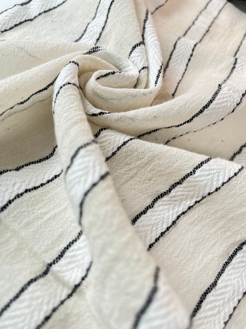 Striped Cotton Semi Sheer Fabric, Unbleached Lightweight Natural.