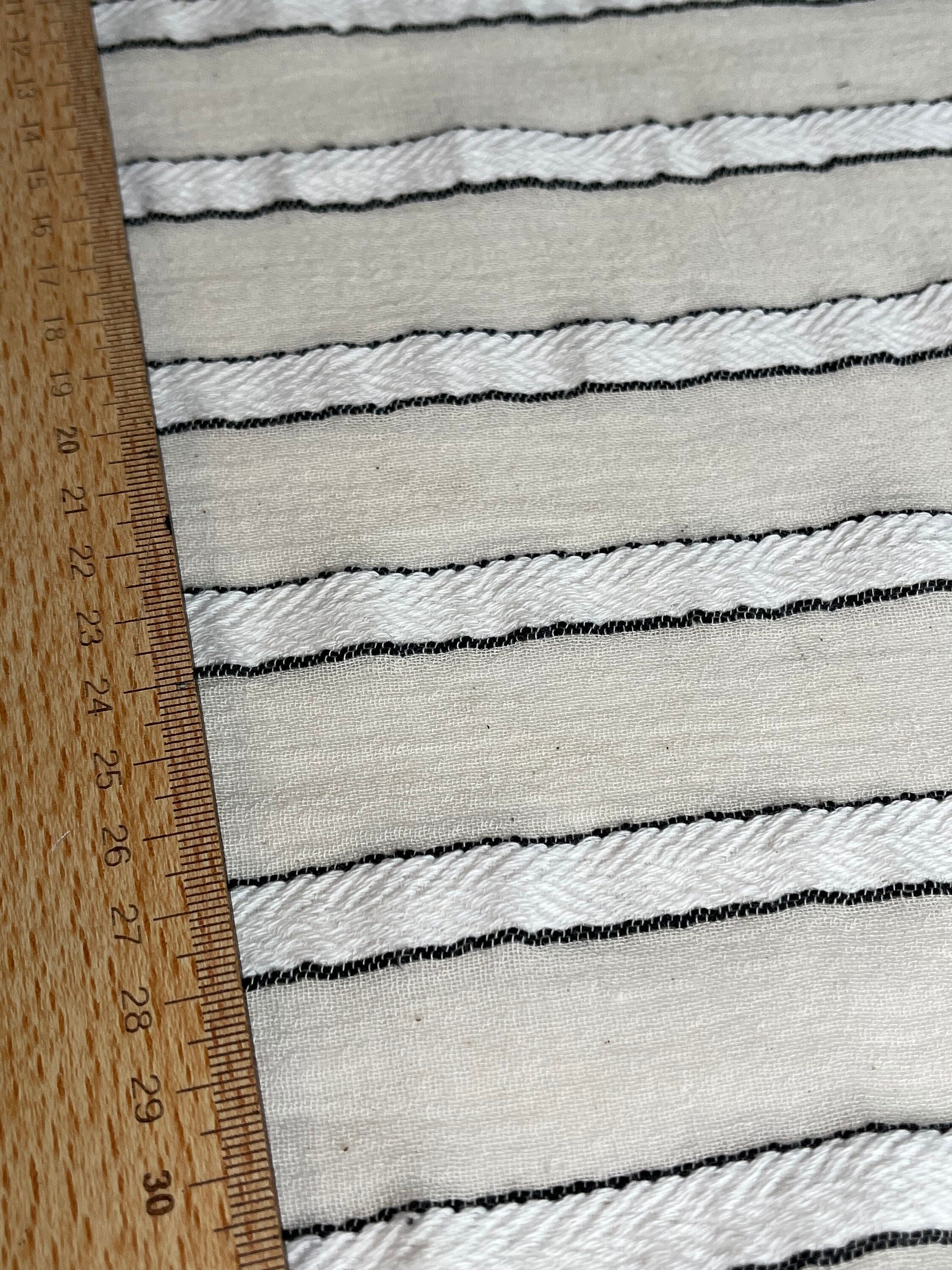 Striped Cotton Semi Sheer Fabric, Unbleached Lightweight Natural.