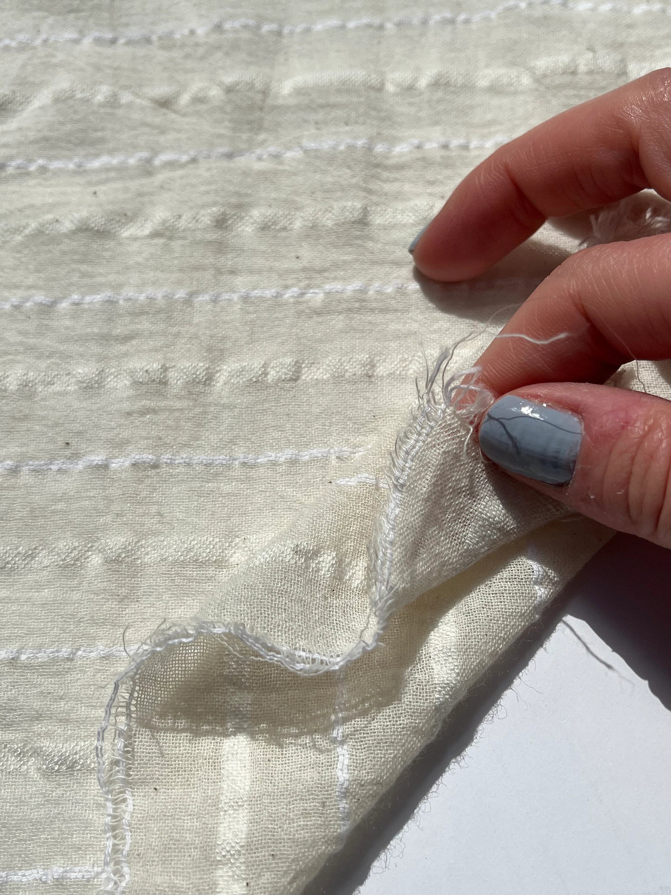 White Pin Striped Neutral Organic Cotton Fabric By The Meter.