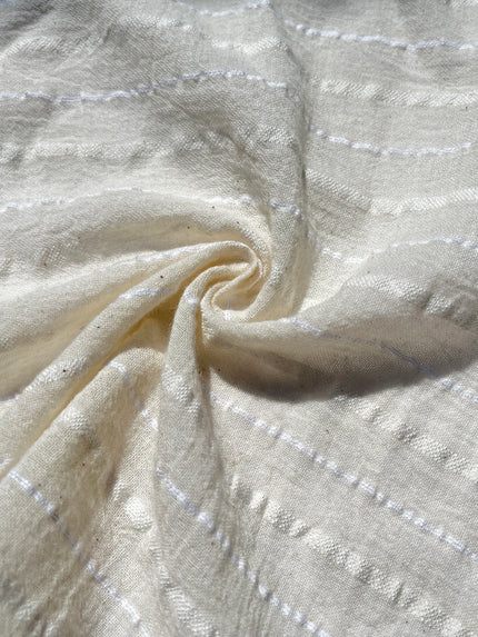 White Pin Striped Neutral Organic Cotton Fabric By The Meter.