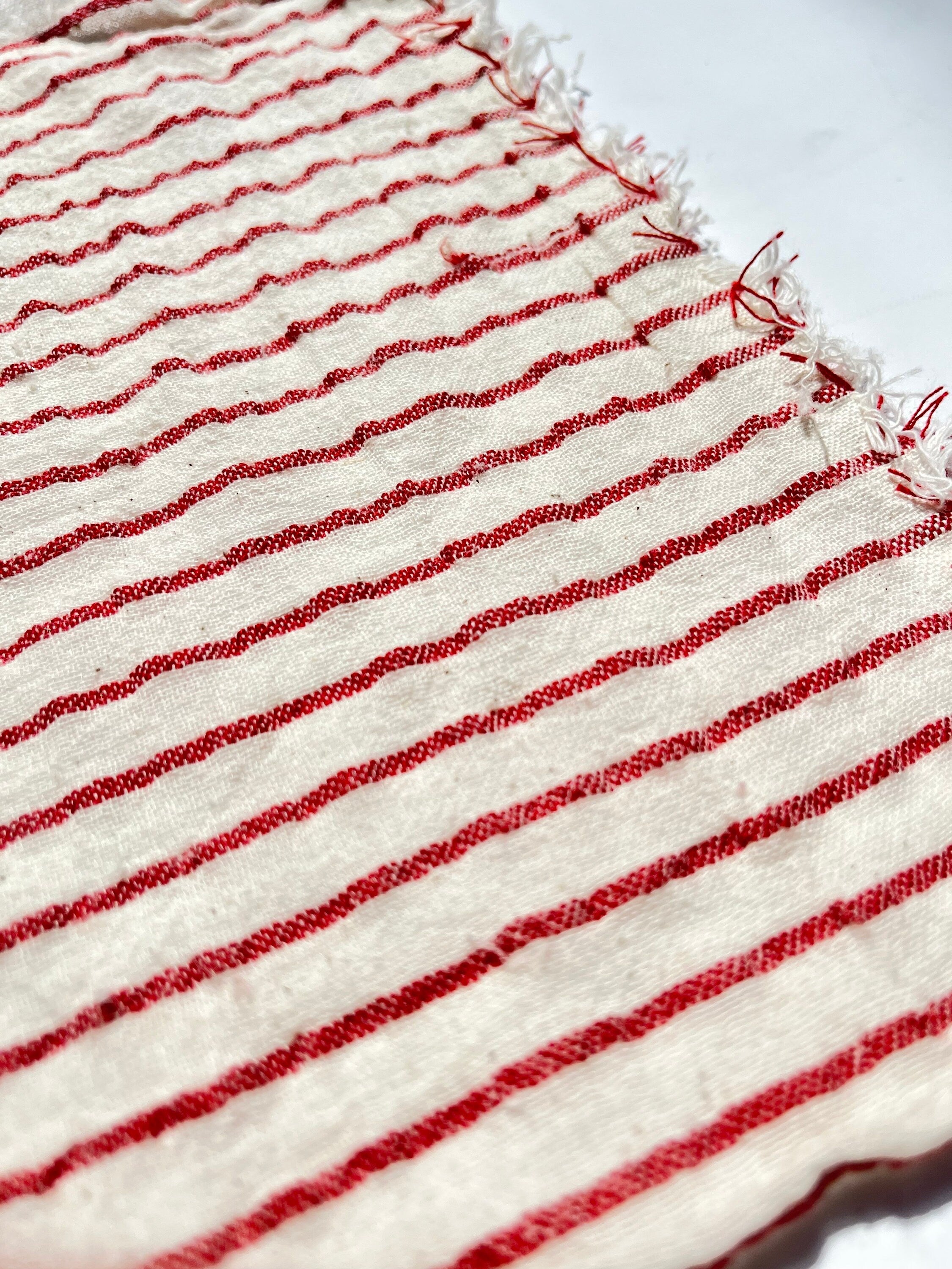 Red Striped Neutral Organic Cotton Fabric By The Meter