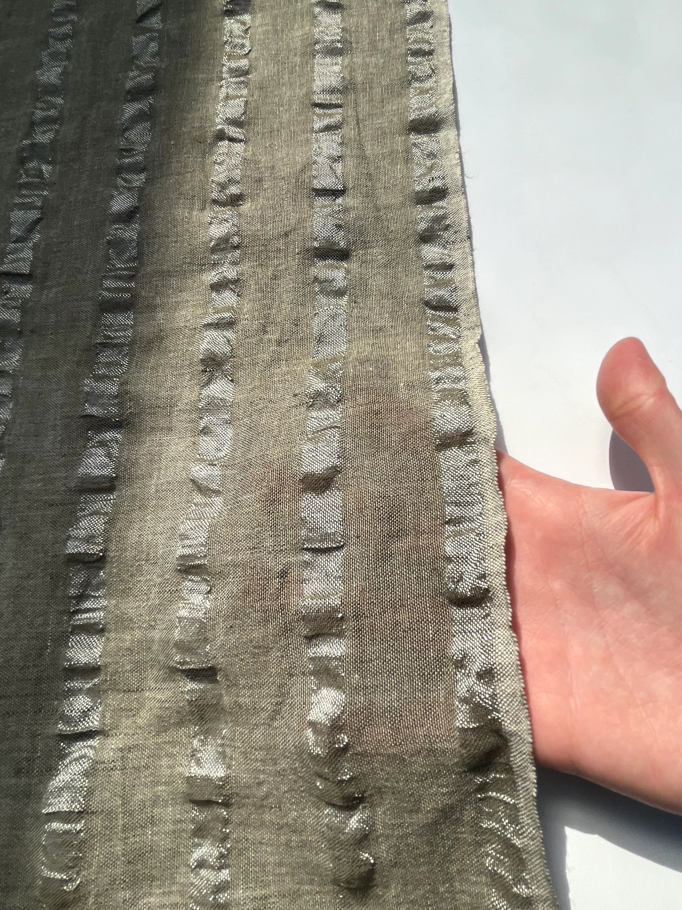 Linen Silk Blend Striped Fabric.