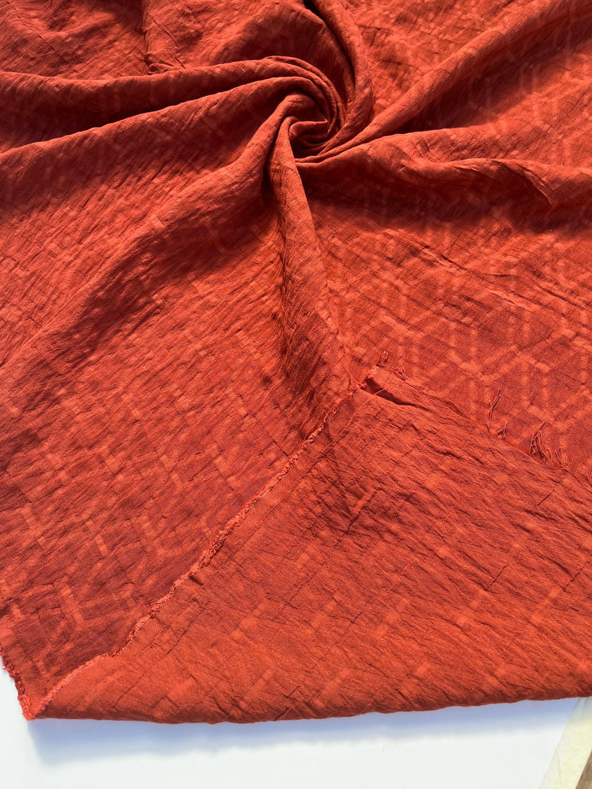 Brick Red Cotton Summer Fabric With Geometric Pattern.