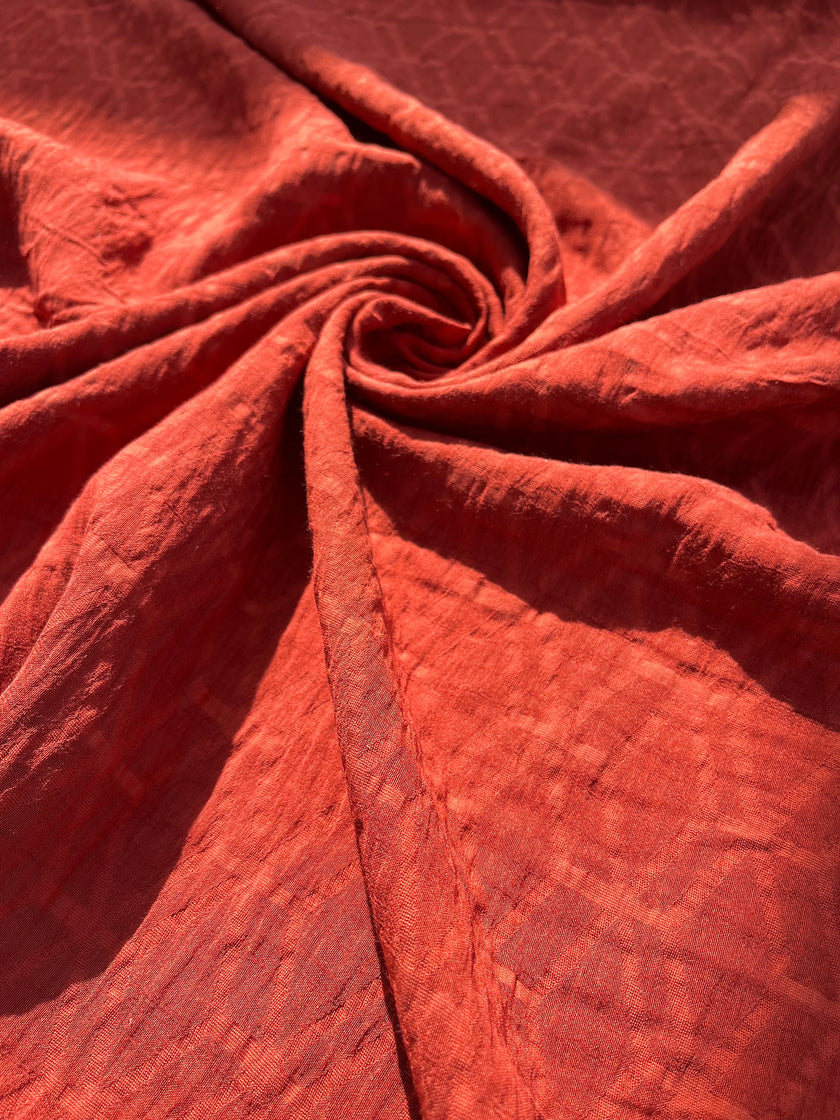 Brick Red Cotton Summer Fabric With Geometric Pattern.