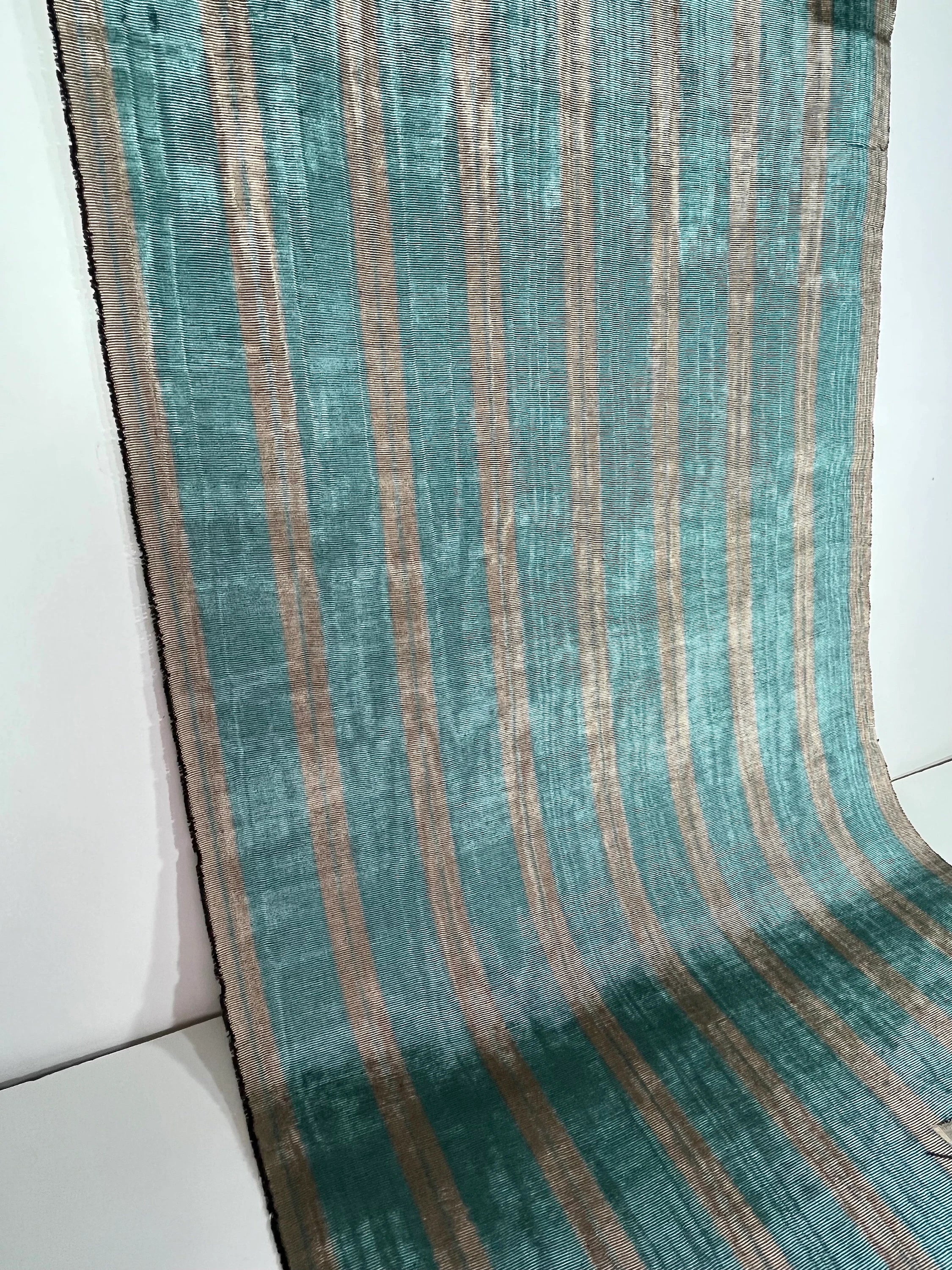 Silver Blue Stripes Silk Moire Home Textile Interior Fabrics, Watermark Pattern.