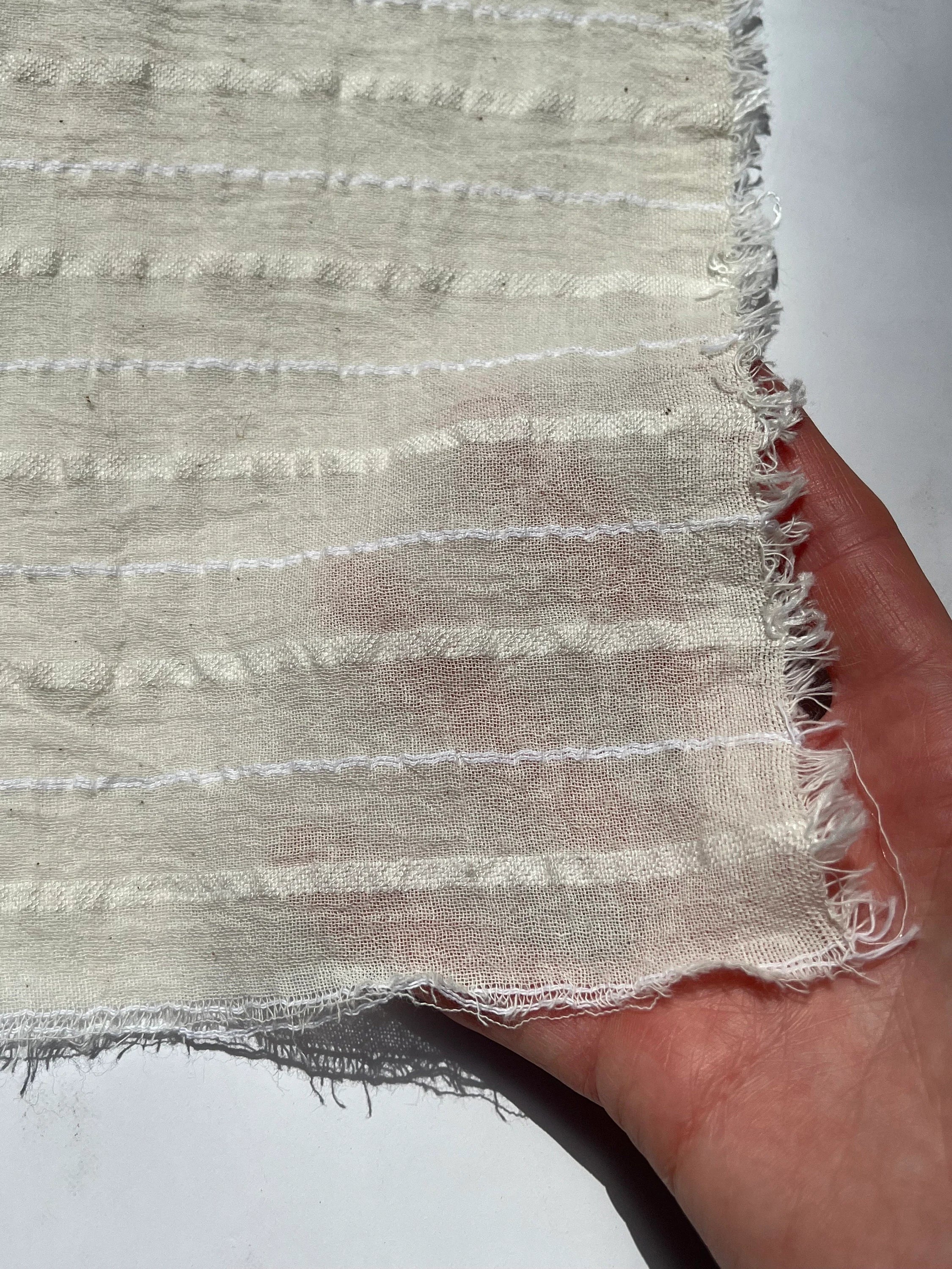 White Pin Striped Neutral Organic Cotton Fabric By The Meter.