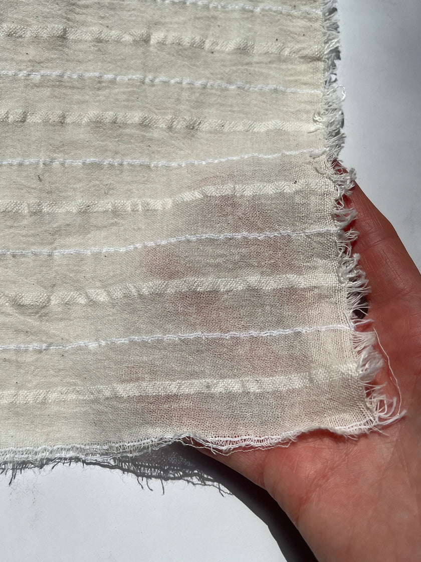 White Pin Striped Neutral Organic Cotton Fabric By The Meter.