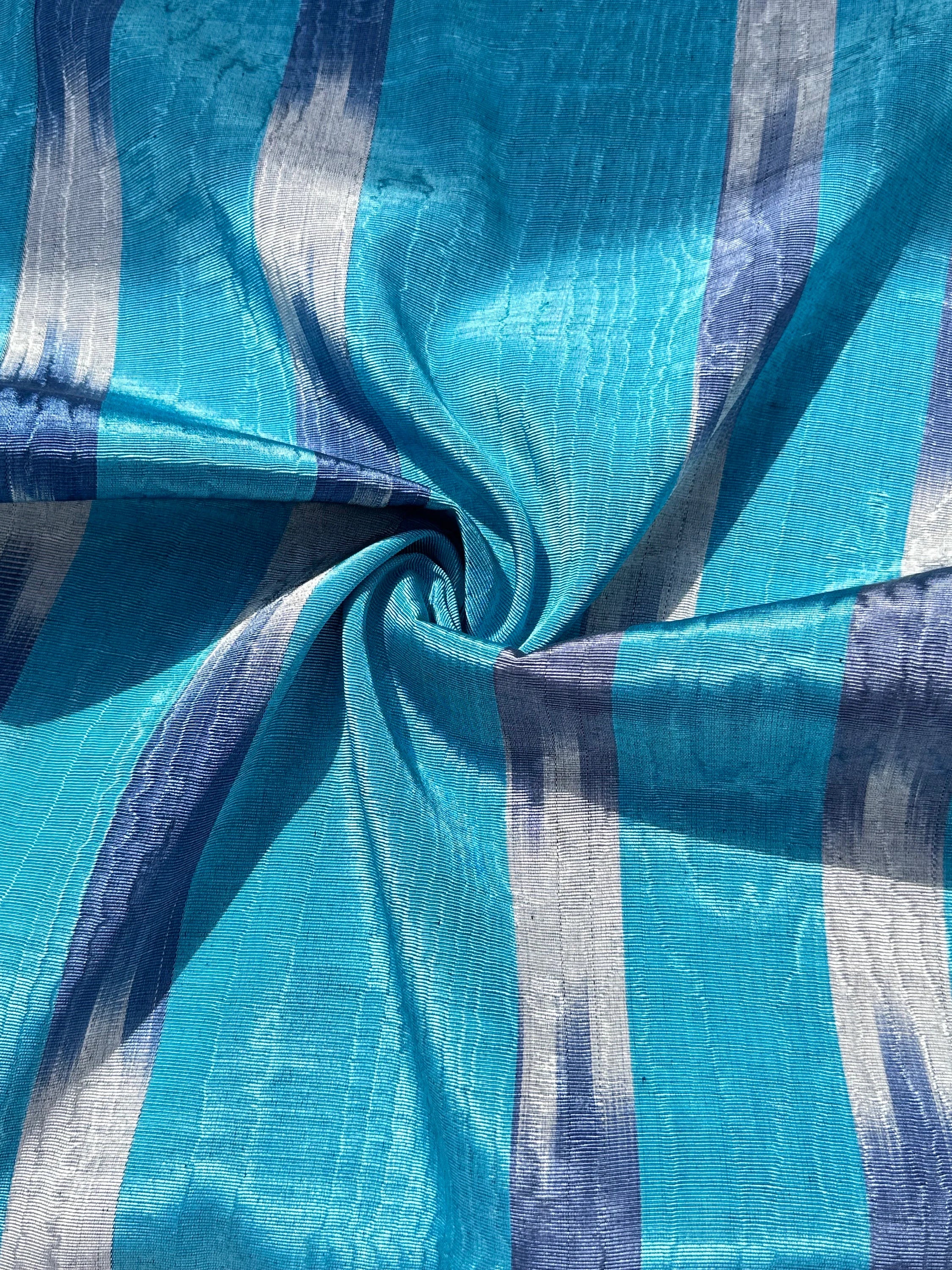 Blue Ikat Silk Moire Home Textile Interior Fabrics, Watermark Patterns.