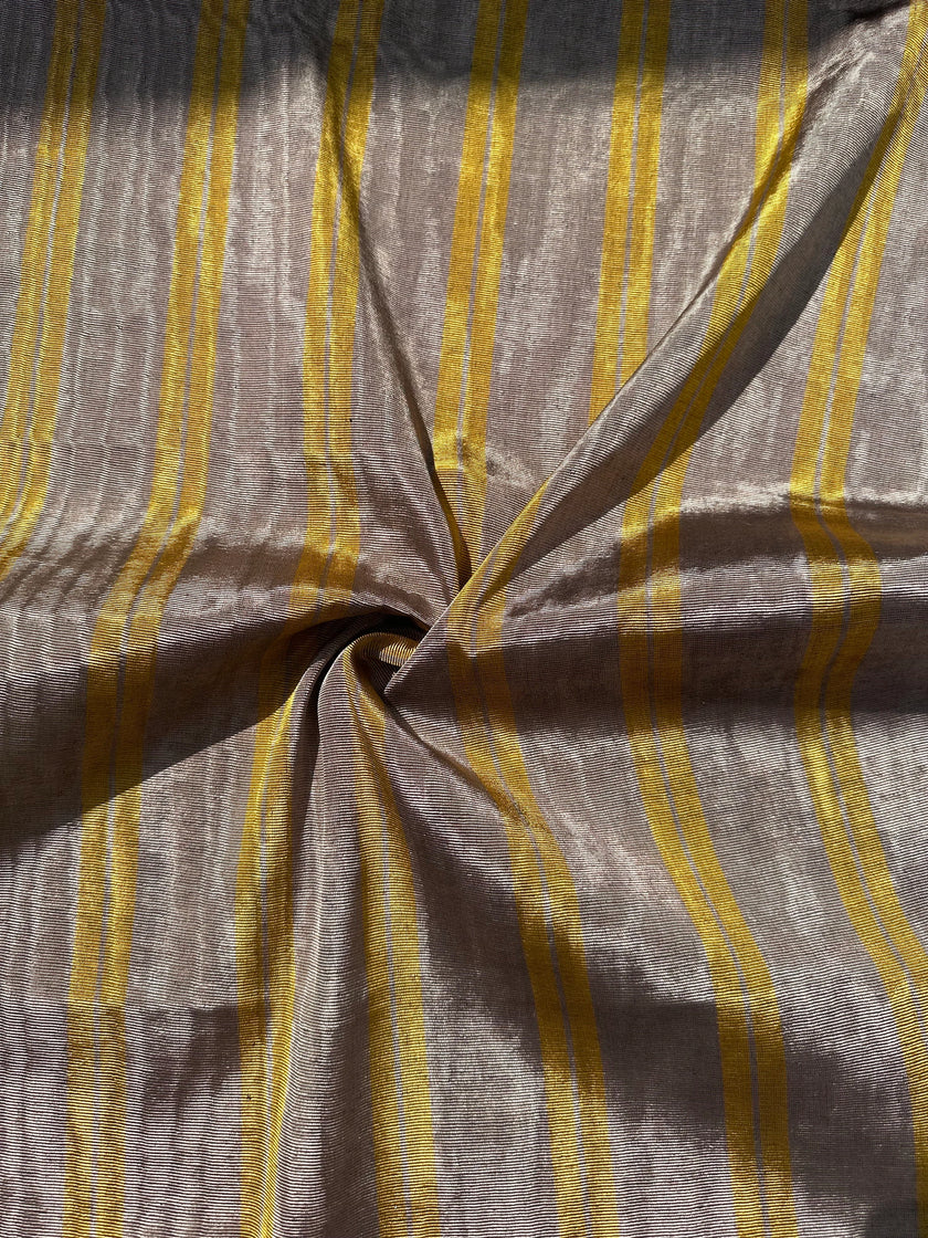 Bronze Yellow Stripes Silk Moire Home Textile Interior Fabrics, Watermark Patterns.