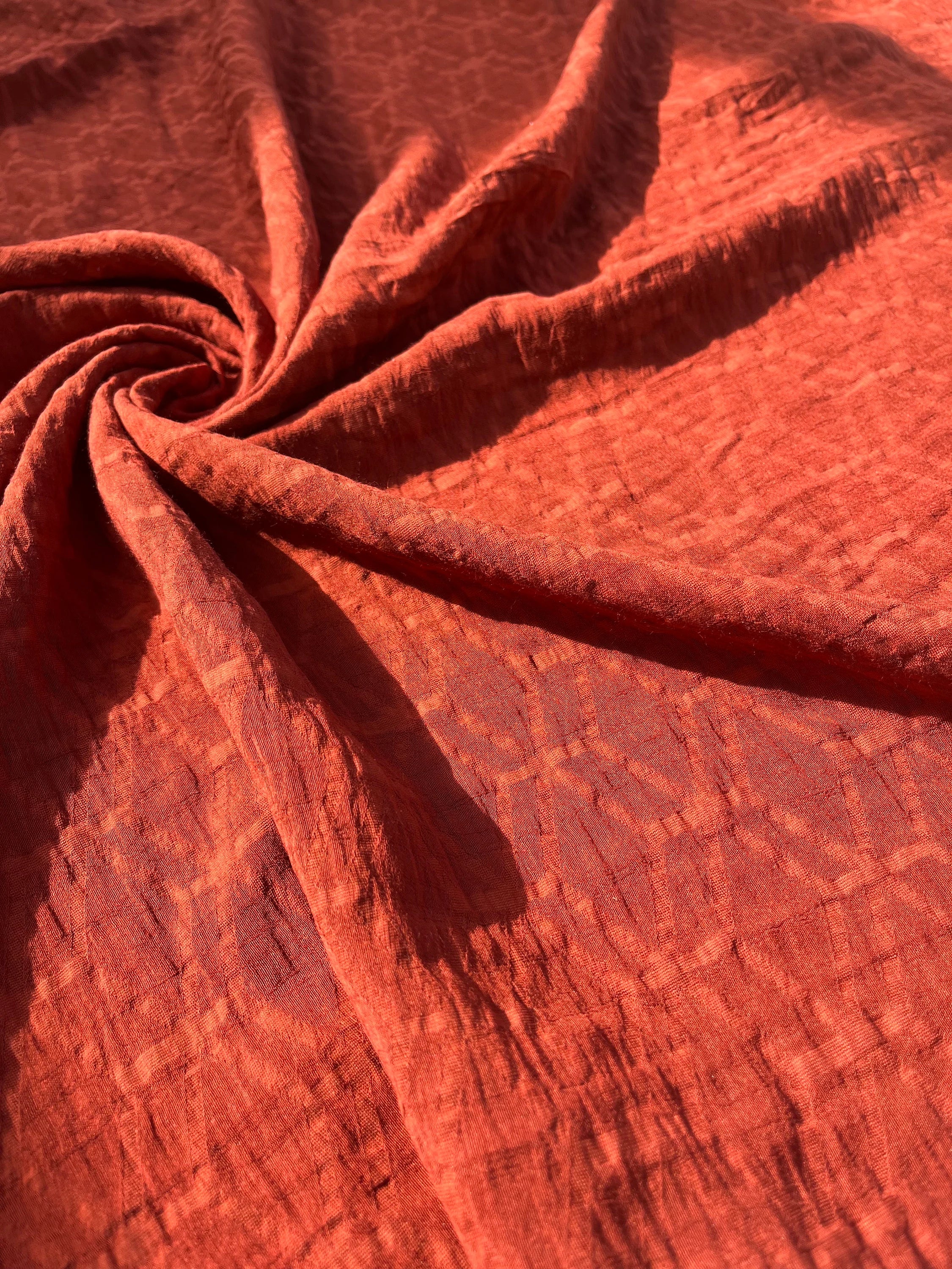 Brick Red Cotton Summer Fabric With Geometric Pattern.