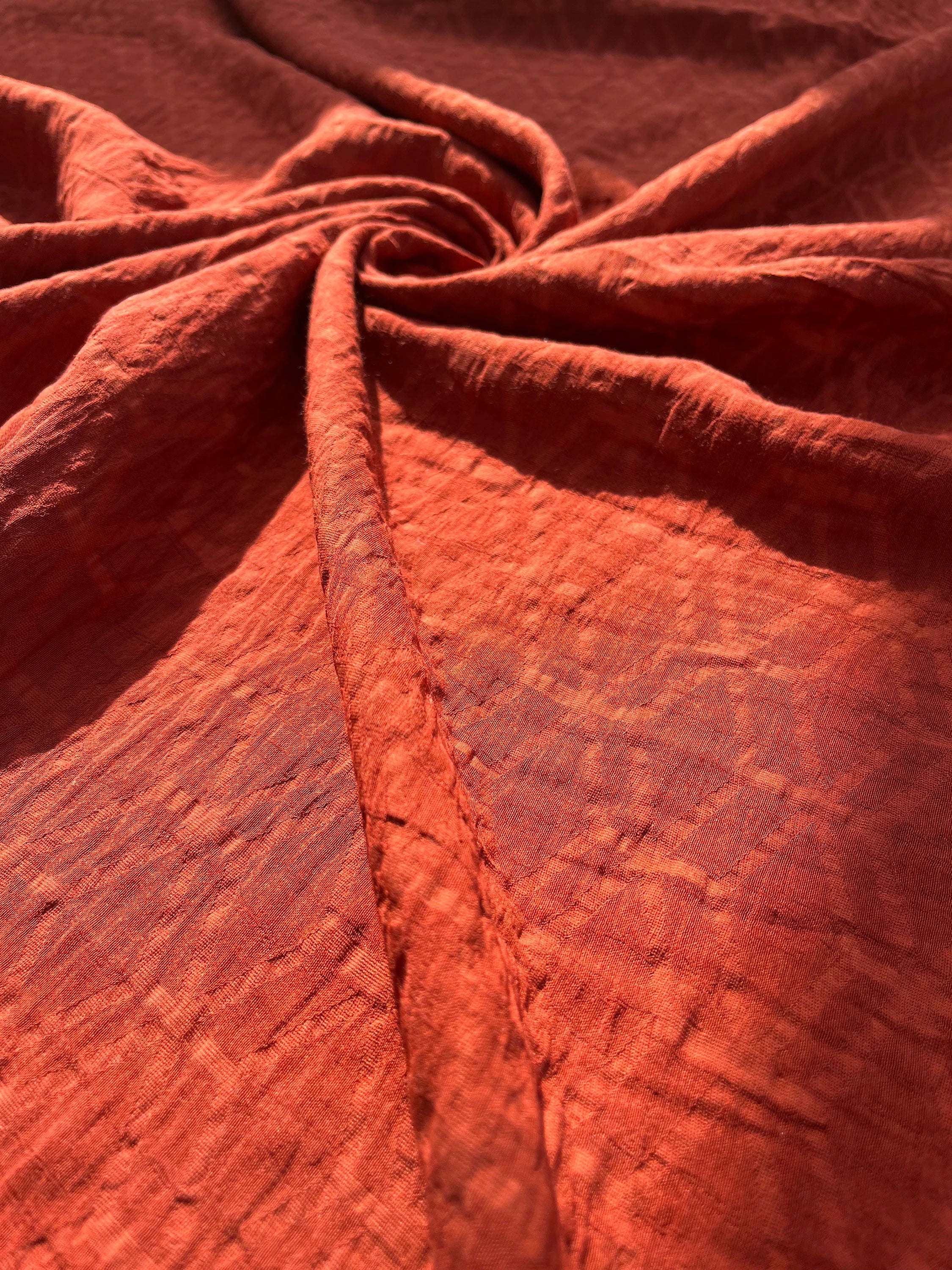 Brick Red Cotton Summer Fabric With Geometric Pattern.