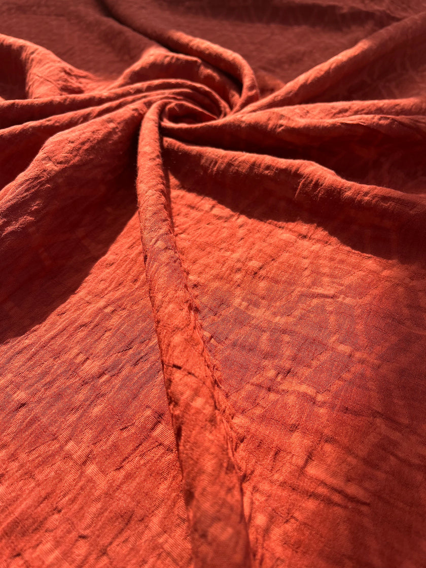 Brick Red Cotton Summer Fabric With Geometric Pattern.