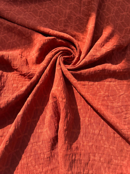 Brick Red Cotton Summer Fabric With Geometric Pattern.