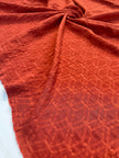 Brick Red Cotton Summer Fabric With Geometric Pattern.