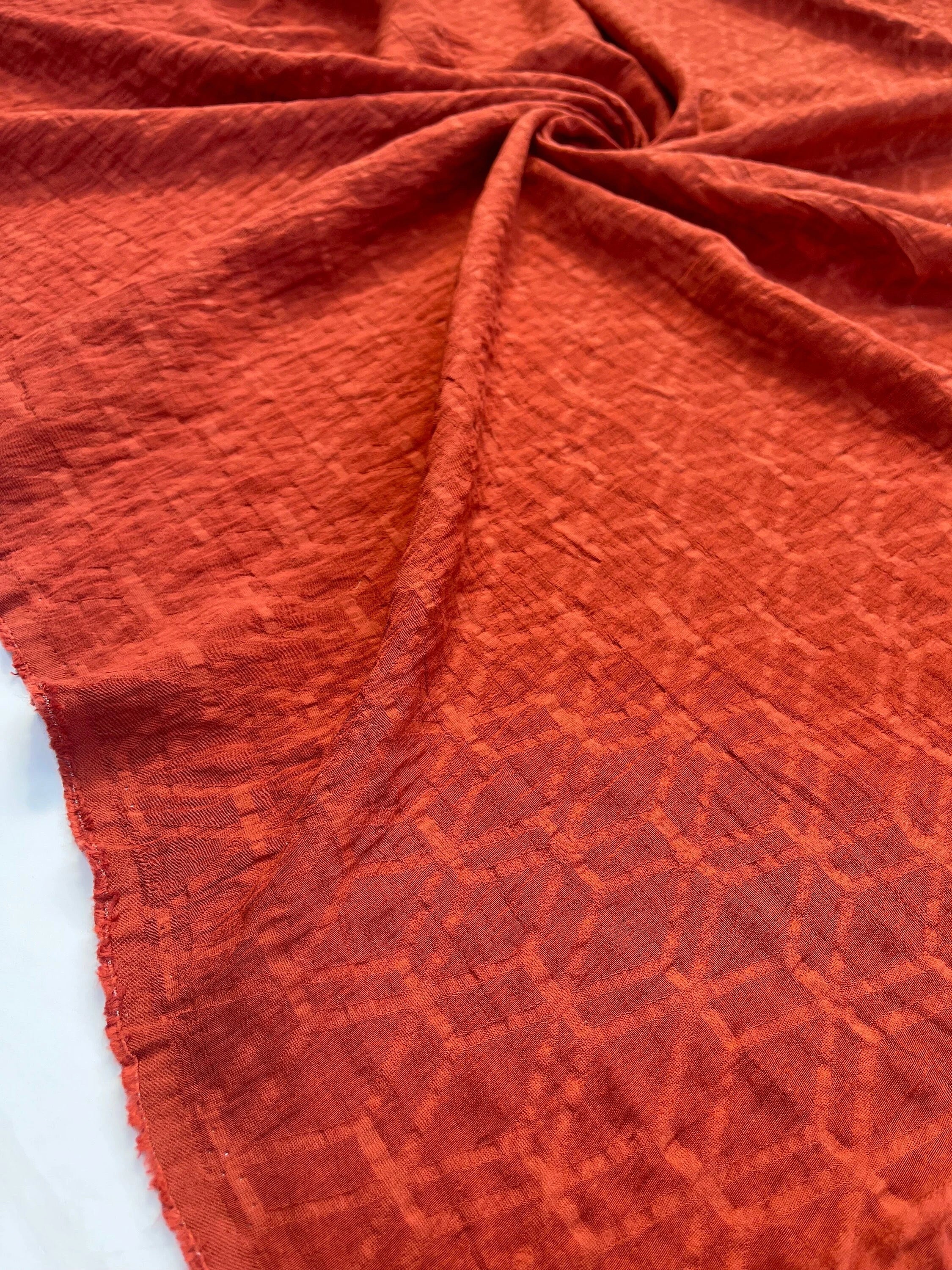 Brick Red Cotton Summer Fabric With Geometric Pattern.