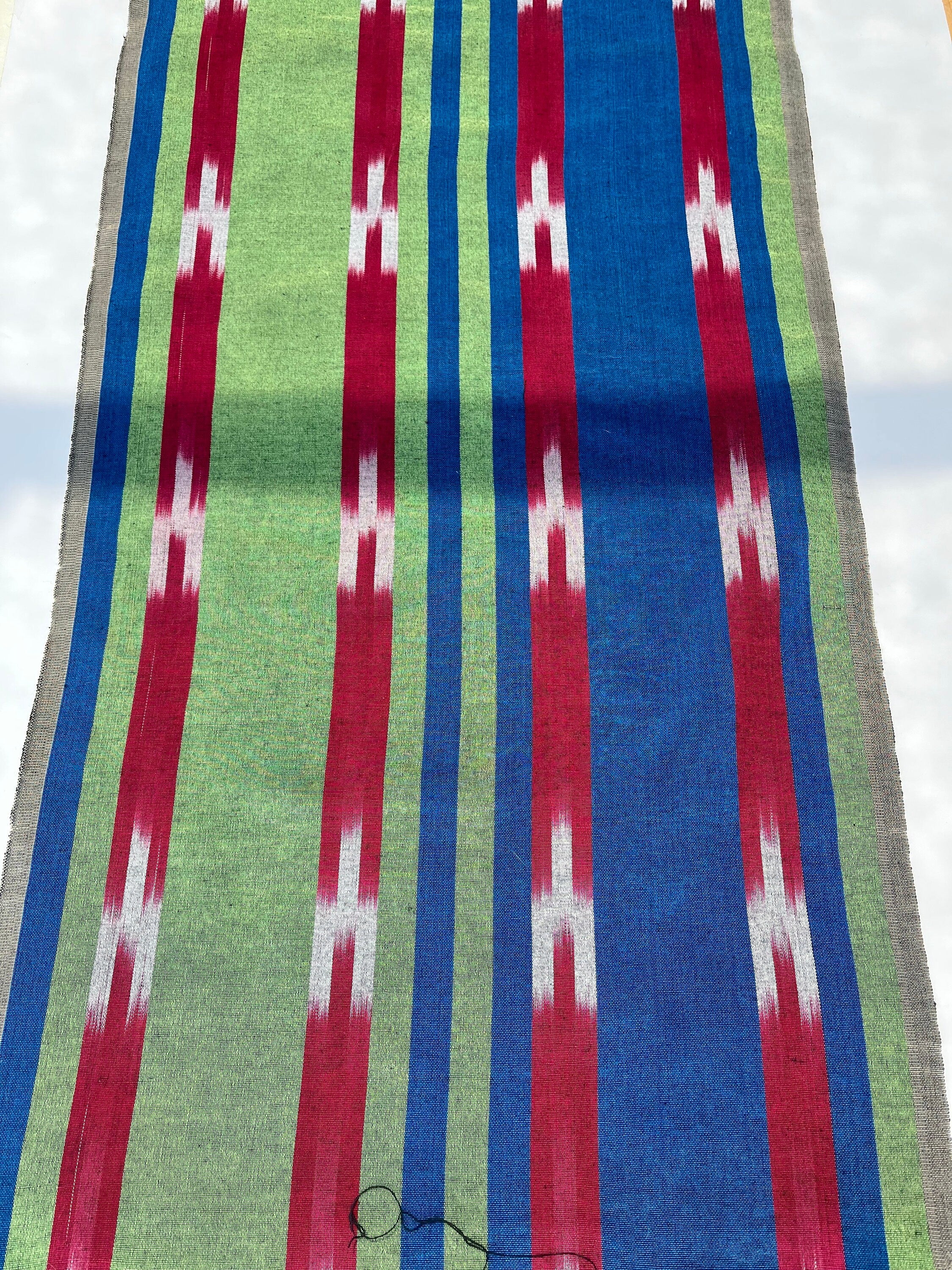 Blue Green Ikat Striped Silk Home Textile Interior Fabrics Moire.