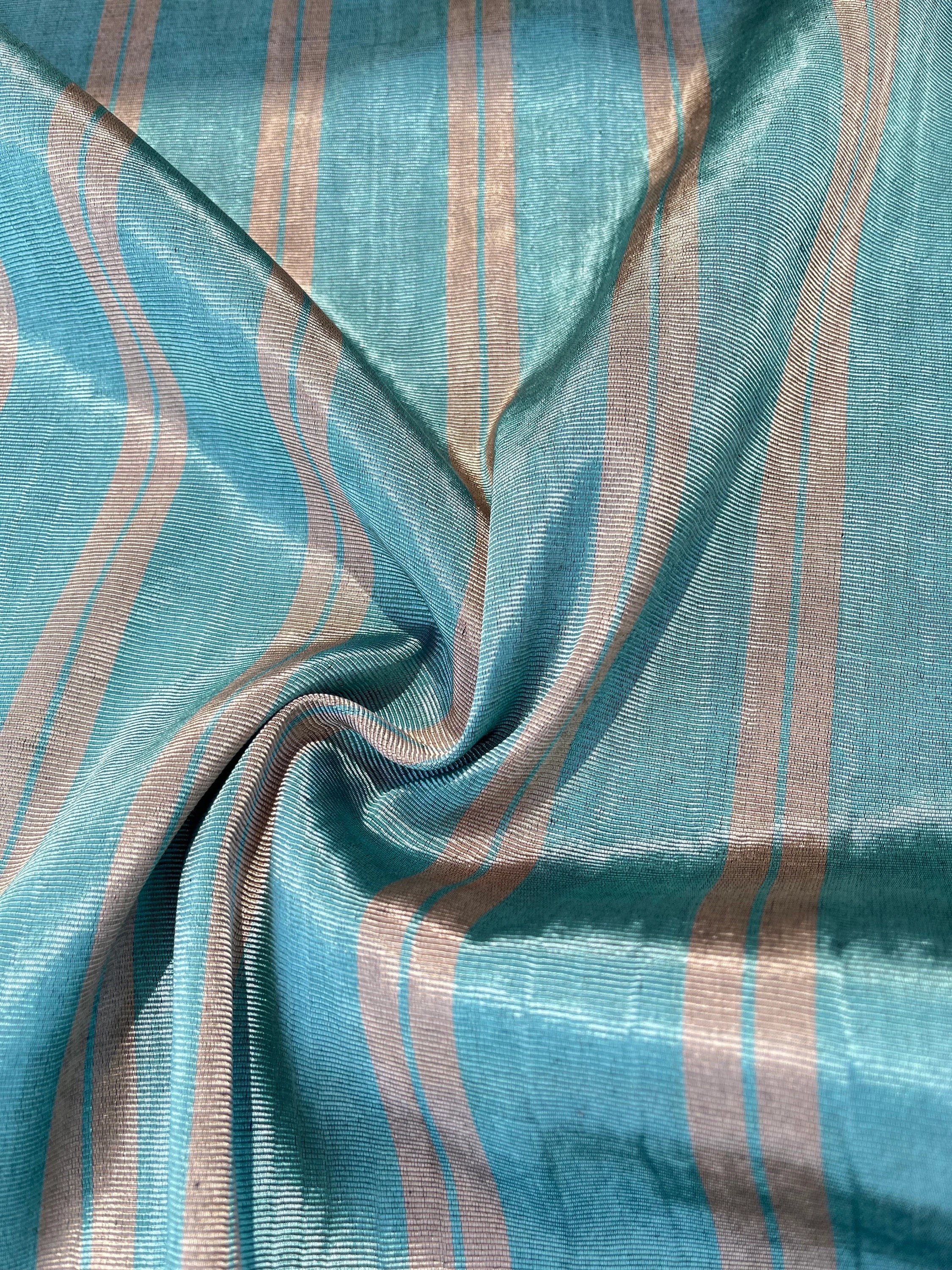 Silver Blue Stripes Silk Moire Home Textile Interior Fabrics, Watermark Pattern.