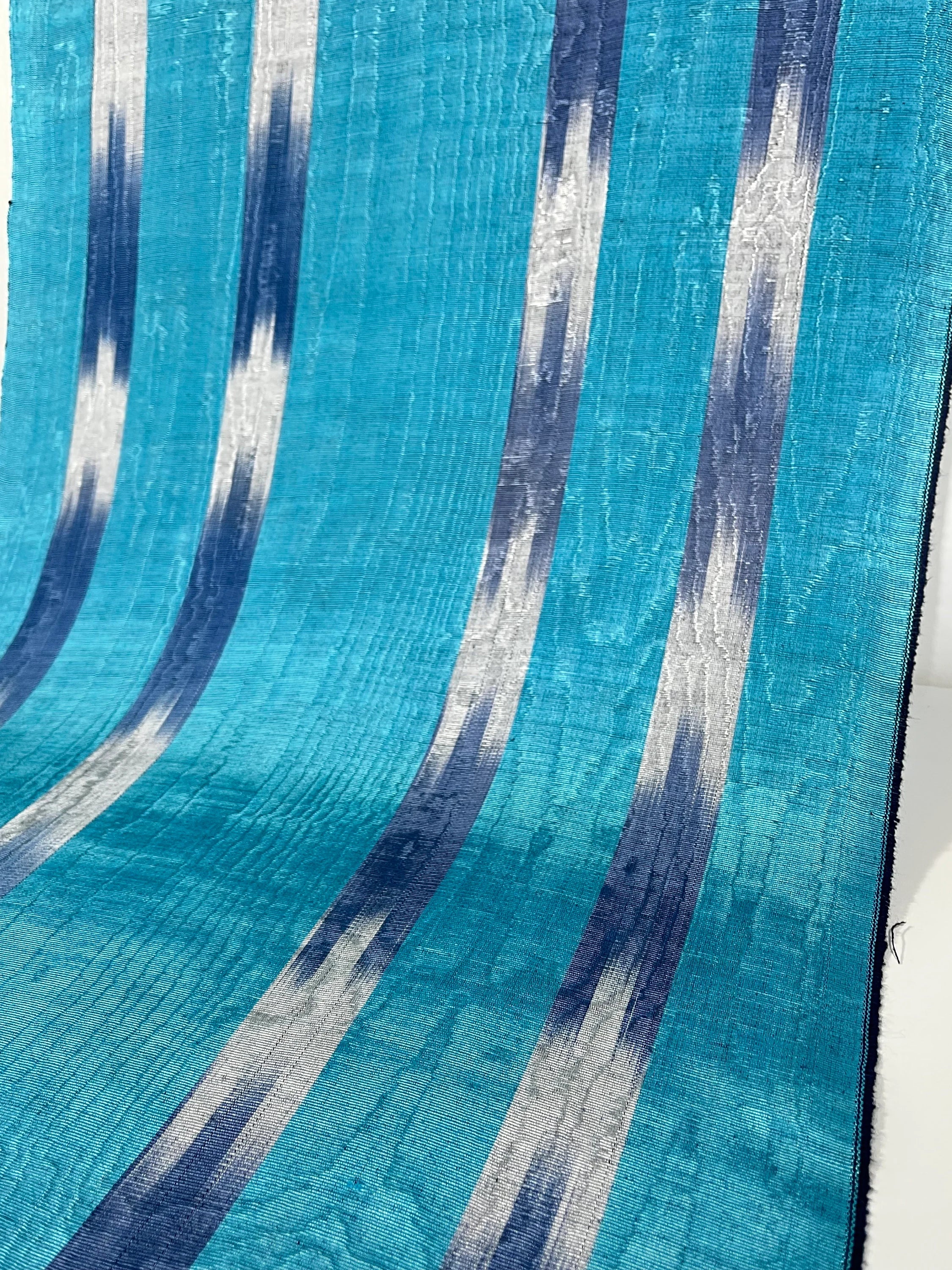 Blue Ikat Silk Moire Home Textile Interior Fabrics, Watermark Patterns.