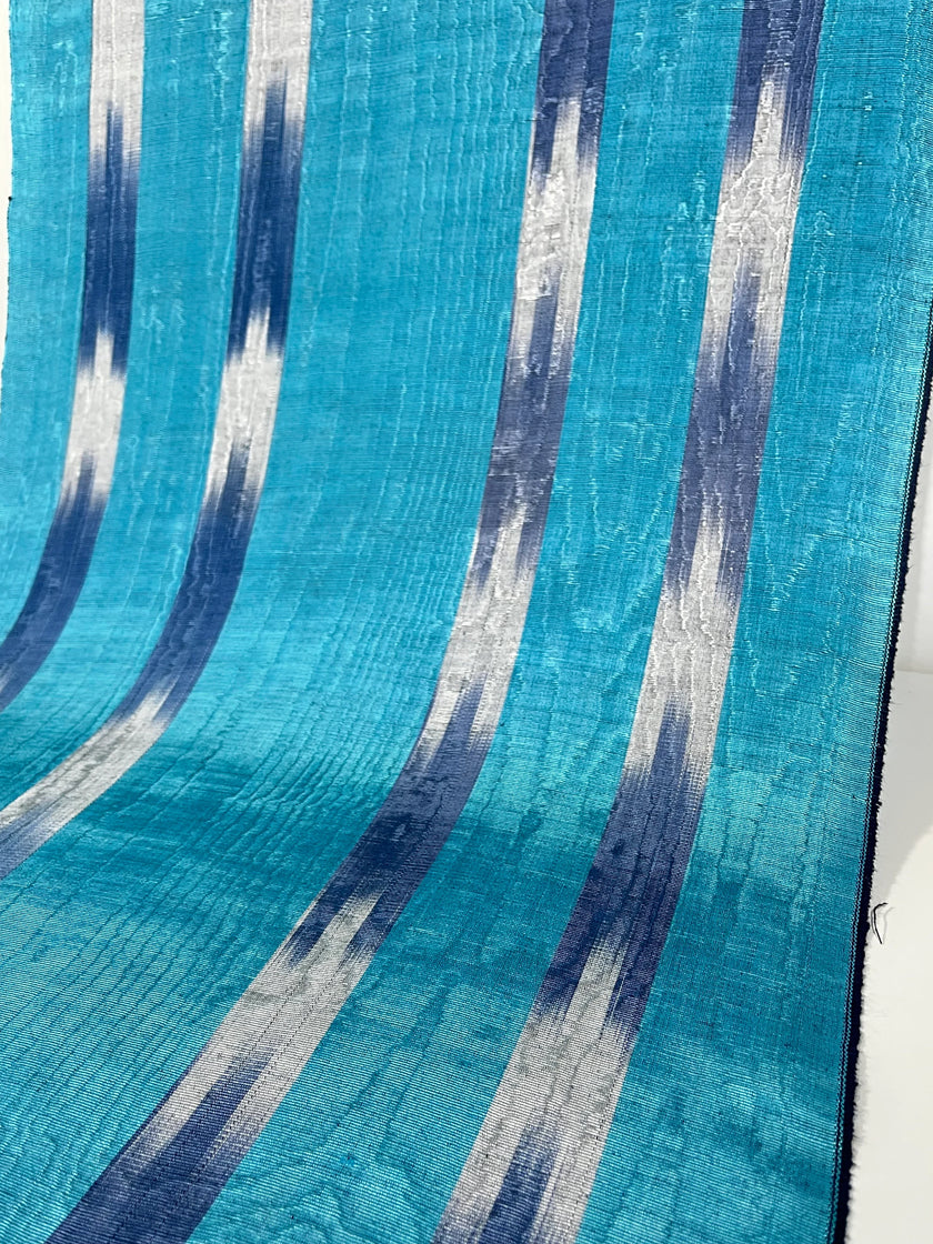 Blue Ikat Silk Moire Home Textile Interior Fabrics, Watermark Patterns.