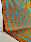 Bronze Blue Stripes Silk Moire Home Textile Interior Fabrics, Watermark Pattern.