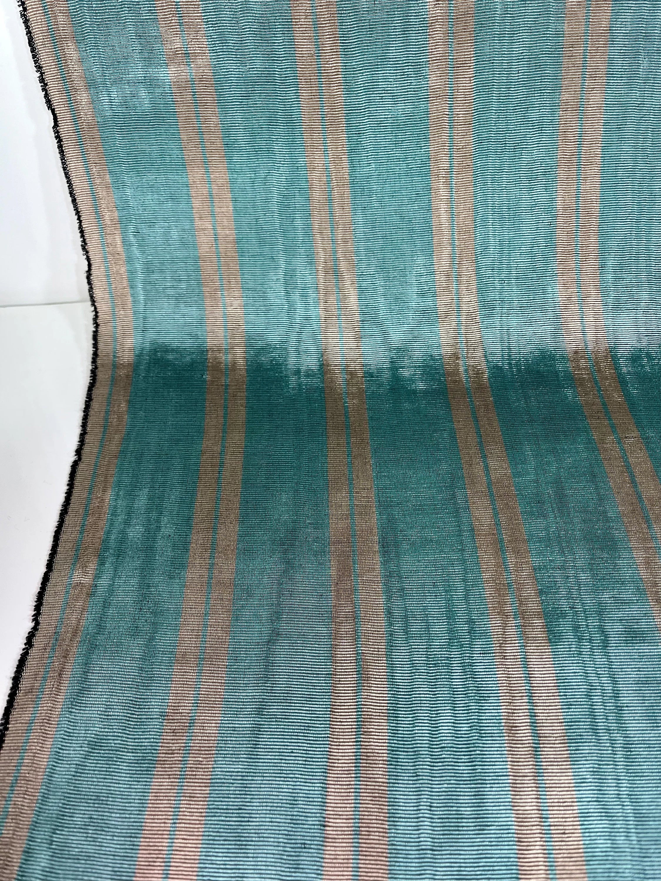 Silver Blue Stripes Silk Moire Home Textile Interior Fabrics, Watermark Pattern.