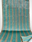Silver Blue Stripes Silk Moire Home Textile Interior Fabrics, Watermark Pattern.