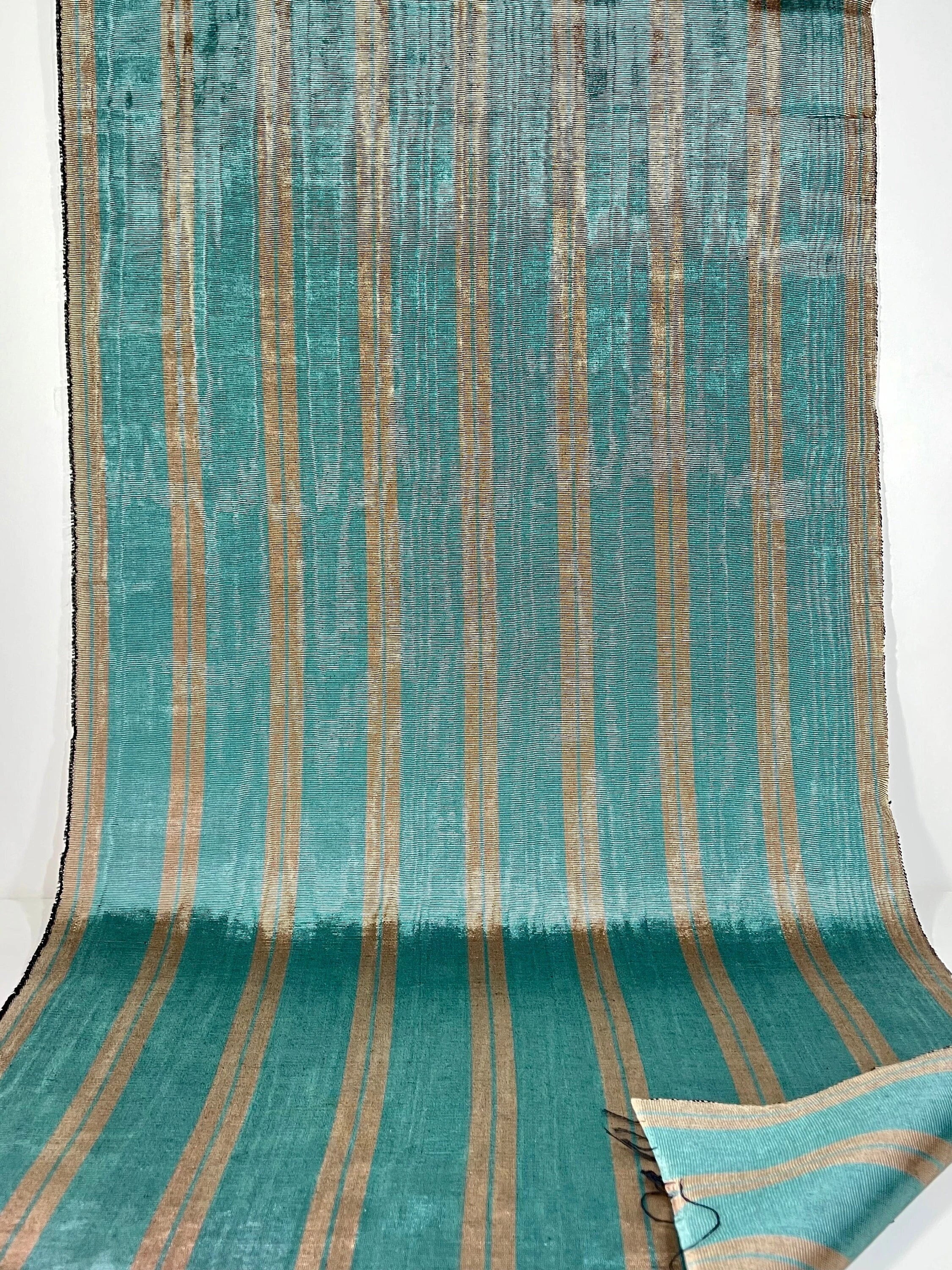 Silver Blue Stripes Silk Moire Home Textile Interior Fabrics, Watermark Pattern.