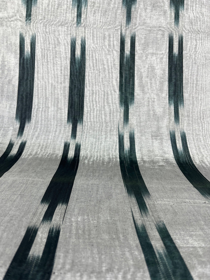 Ikat Silver Green Striped Silk Home Textile Interior Fabrics Moire, Watermark Pattern.