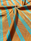Bronze Blue Stripes Silk Moire Home Textile Interior Fabrics, Watermark Pattern.
