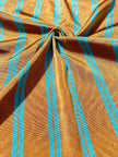 Bronze Blue Stripes Silk Moire Home Textile Interior Fabrics, Watermark Pattern.