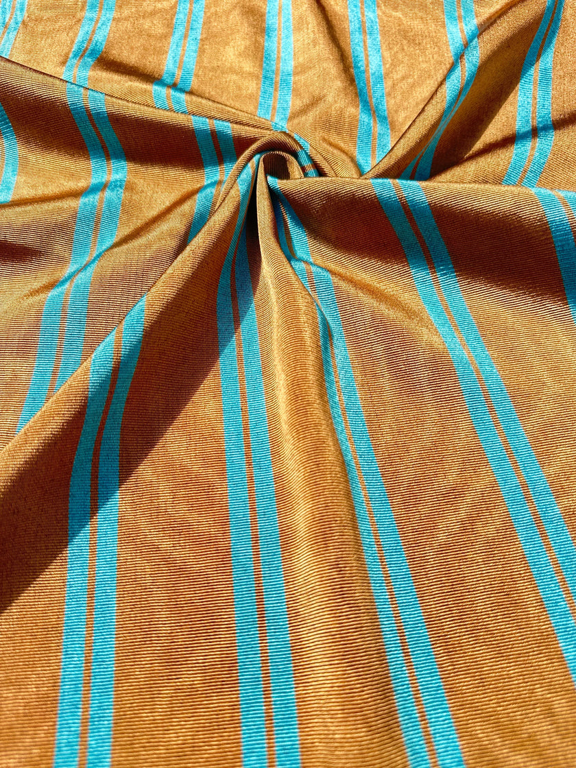 Bronze Blue Stripes Silk Moire Home Textile Interior Fabrics, Watermark Pattern.