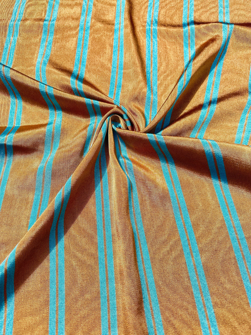 Bronze Blue Stripes Silk Moire Home Textile Interior Fabrics, Watermark Pattern.