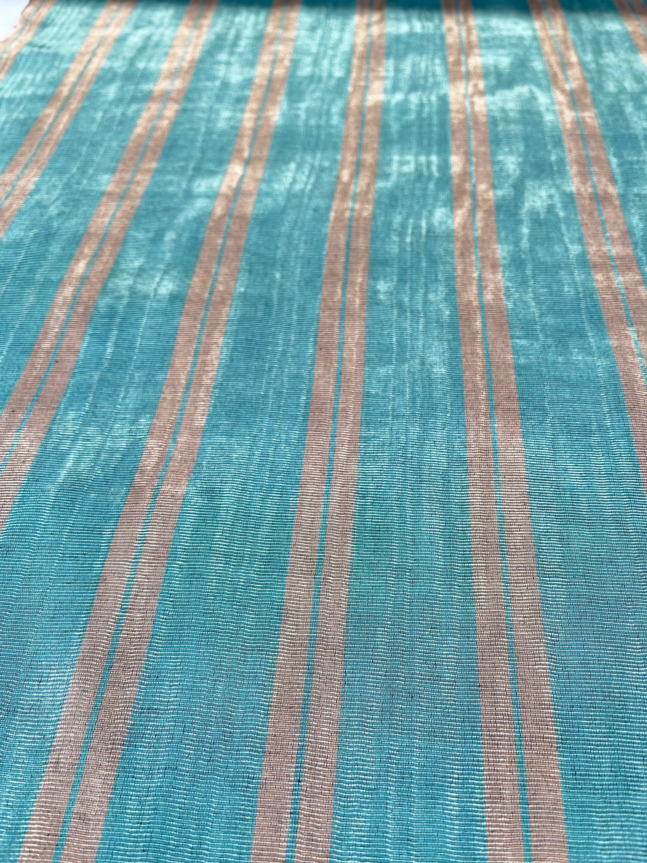 Silver Blue Stripes Silk Moire Home Textile Interior Fabrics, Watermark Pattern.