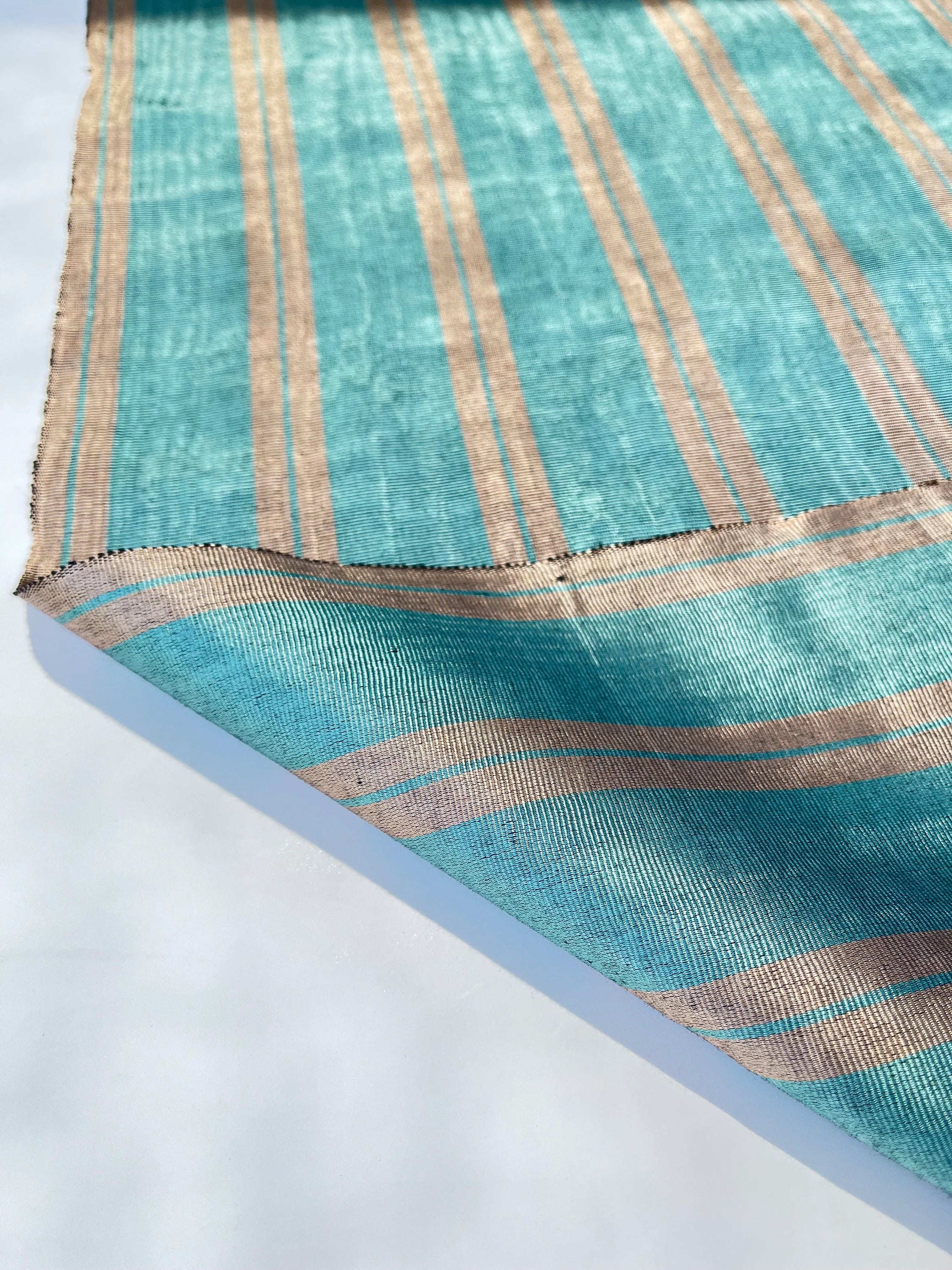 Silver Blue Stripes Silk Moire Home Textile Interior Fabrics, Watermark Pattern.
